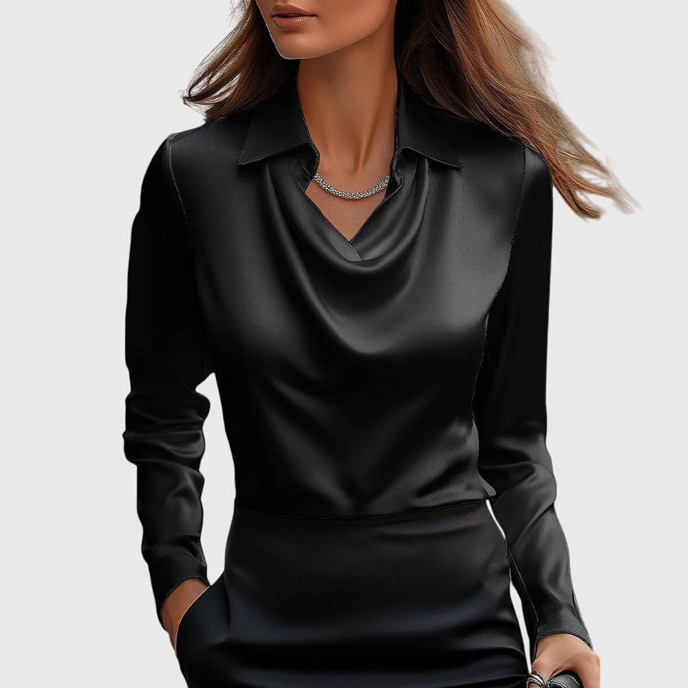 JULIA™ | Blouse avec un éclat luxueux et un col plissé